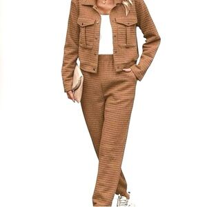 PrettyGarden Two-Piece Camel Tracksuit